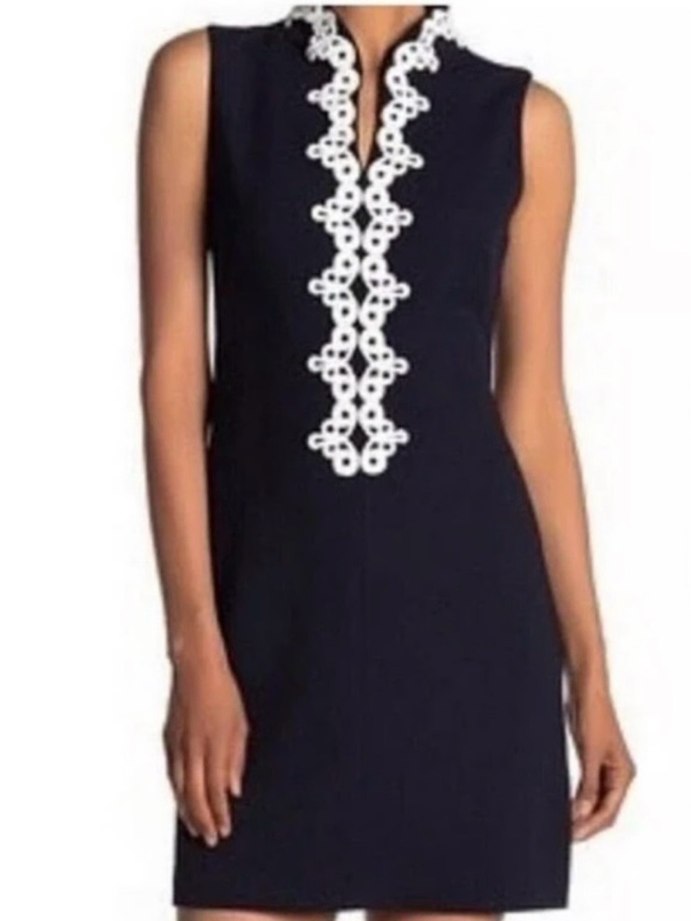 Vince Camuto Navy Dress with White Lace Placket sz 12